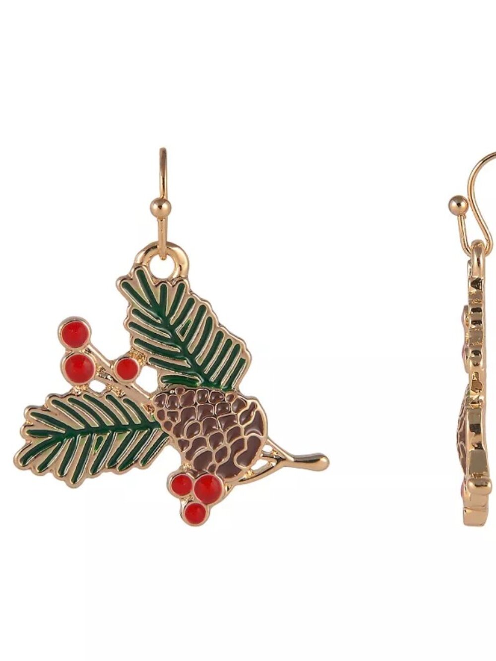 Gold Tone Holly & Acorn Dangle Earrings